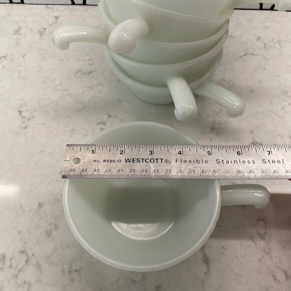 Fire-King Milk Glass Handled Soup chili Bowls Set of Anchor Hocking Oven USA - Picture 2 of 4